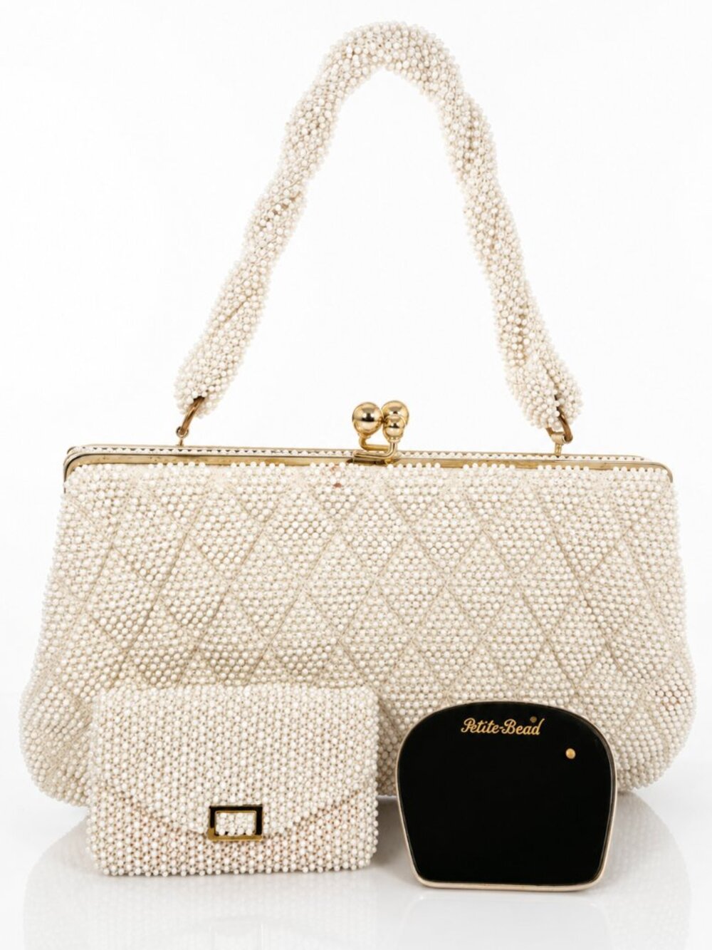Vintage 50s LUMURED Corde Sculpta-Bead Ivory Handbag & Accessories
